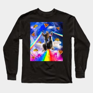 Rainbow Sloth Llama In Space, Pizza Taco Long Sleeve T-Shirt